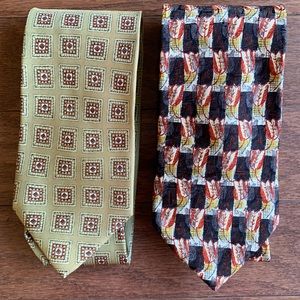 Bundle of 2 Ermenegildo Zegna Designer Ties 100% Silk Designer Tan Geometric